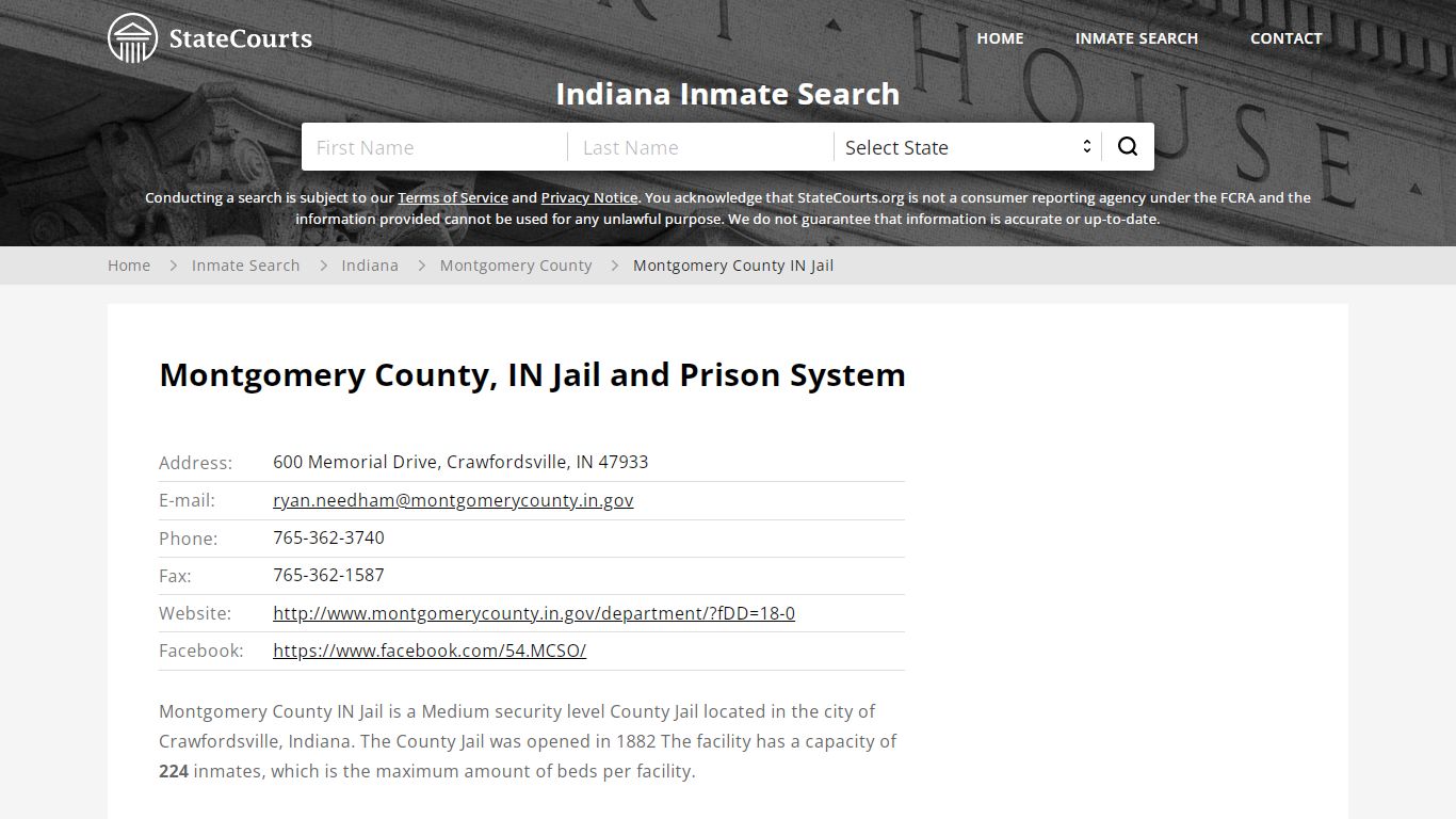 Montgomery County IN Jail Inmate Records Search, Indiana - StateCourts